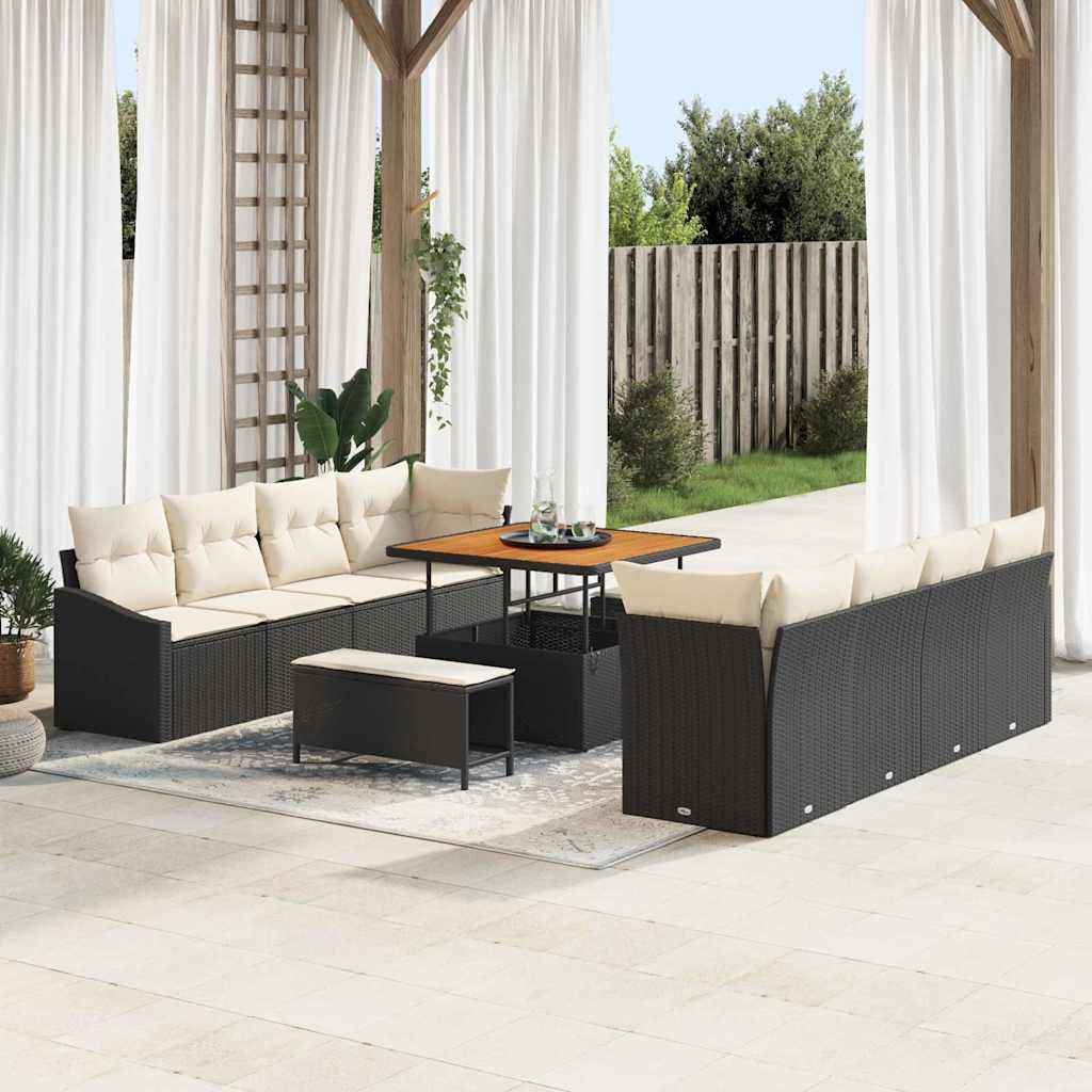 vidaXL Garten-Sofa-Set mit Kissen 11 pcs Schwarz und Creme