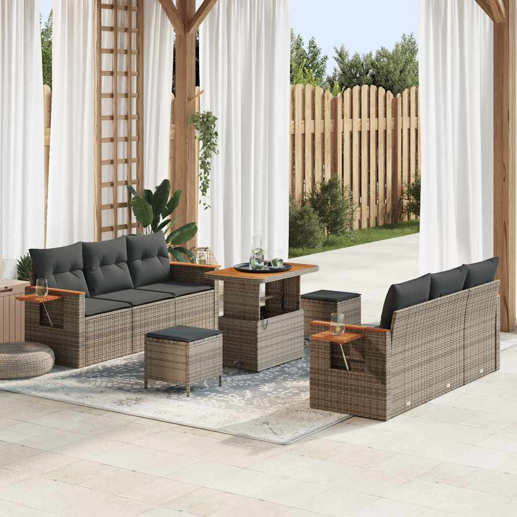 vidaXL Gartensofa-set mit Kissen 11 pcs Grau Poly-Rattan