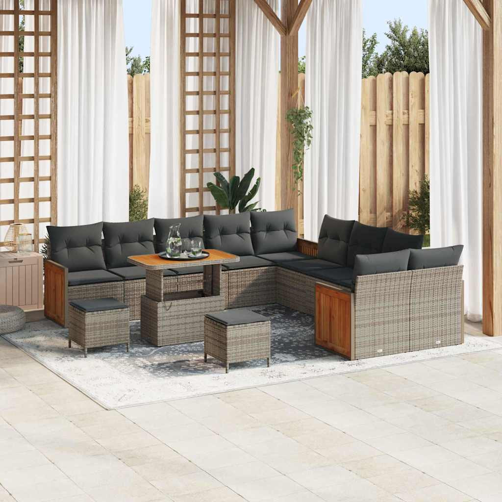 vidaXL Gartensofa-set mit Kissen 13 pcs Grau Poly-Rattan