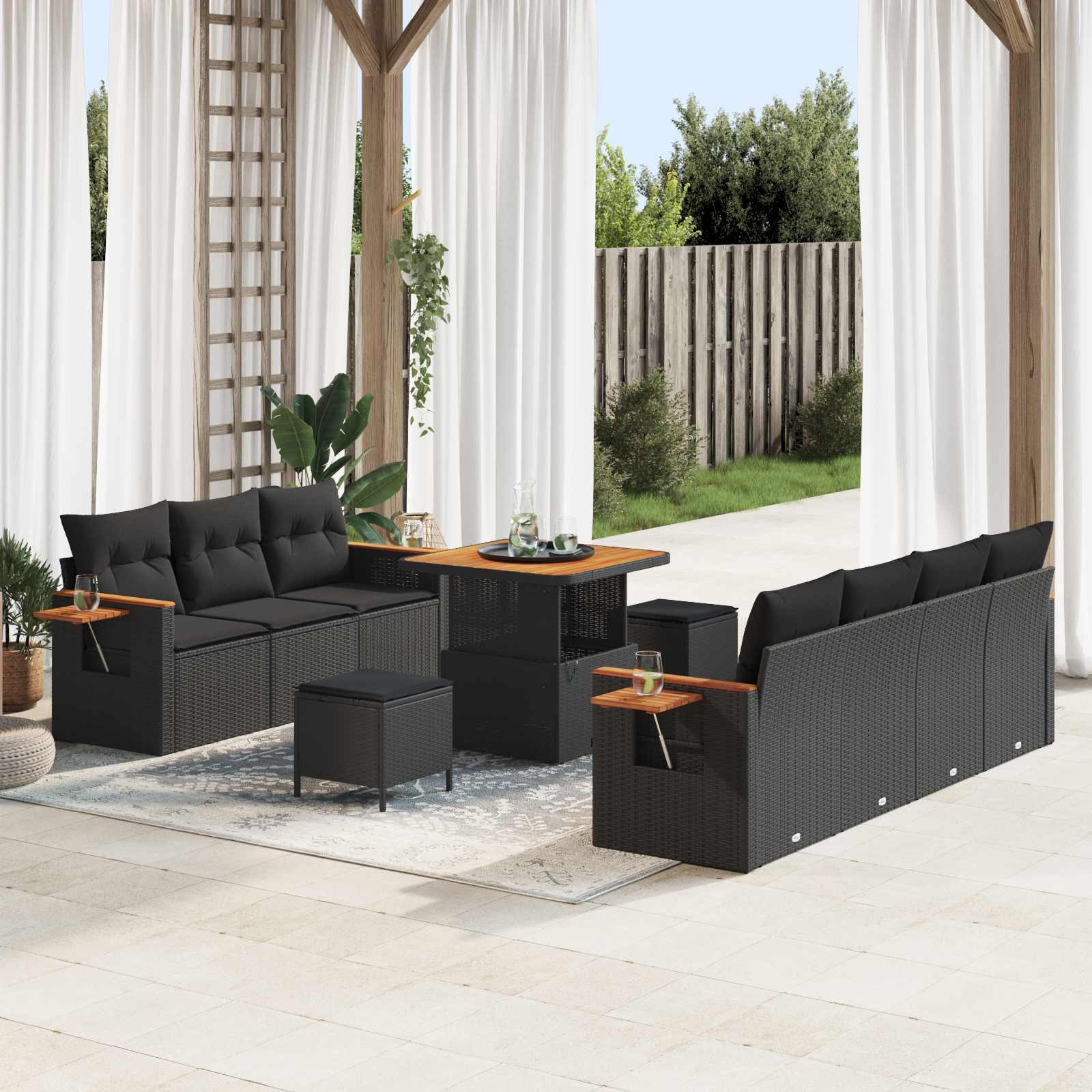 vidaXL Gartensofa-set mit Kissen 13 pcs Schwarz Poly-Rattan