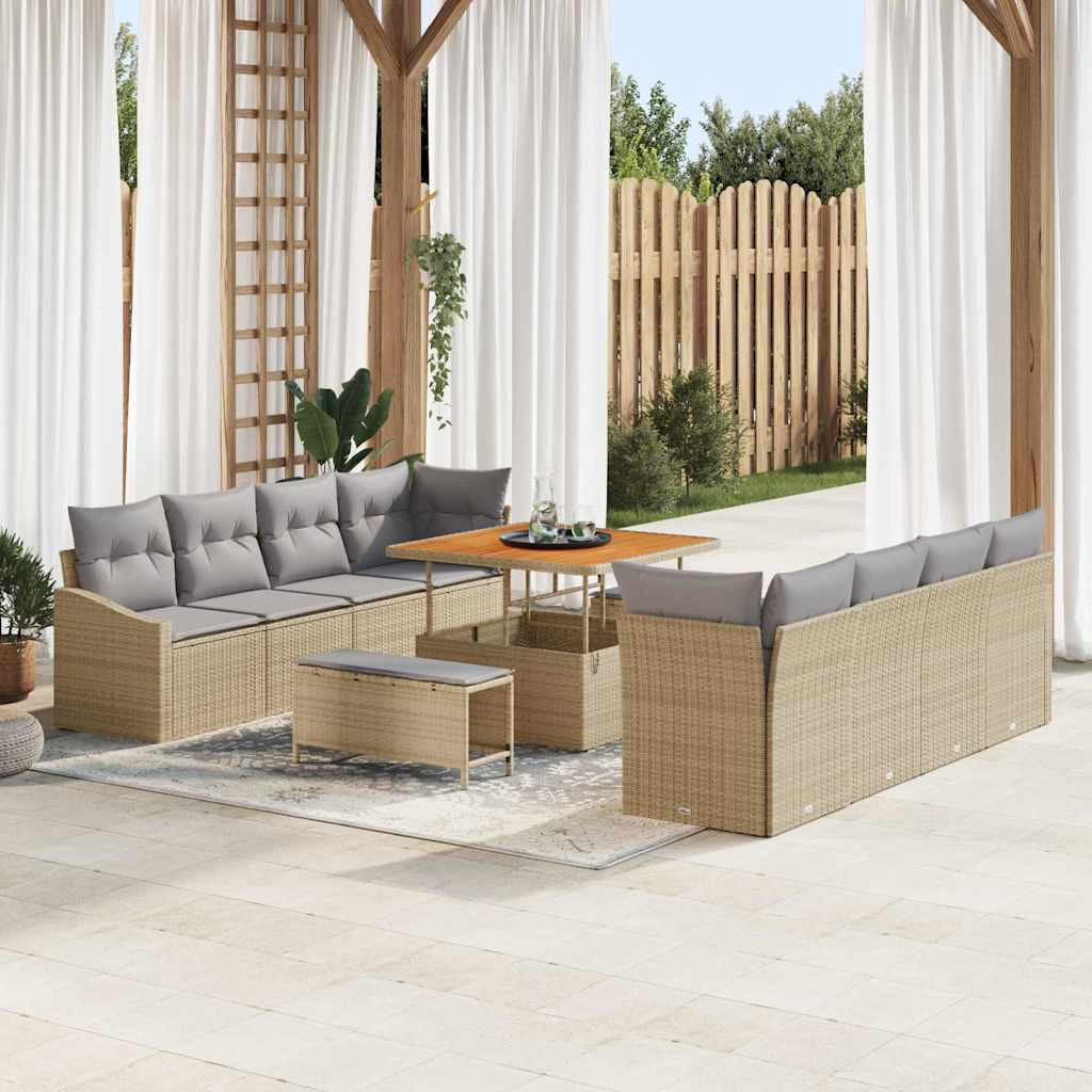 vidaXL Garten-Sofa-Set mit Kissen 11 pcs Beige und Hellgrau