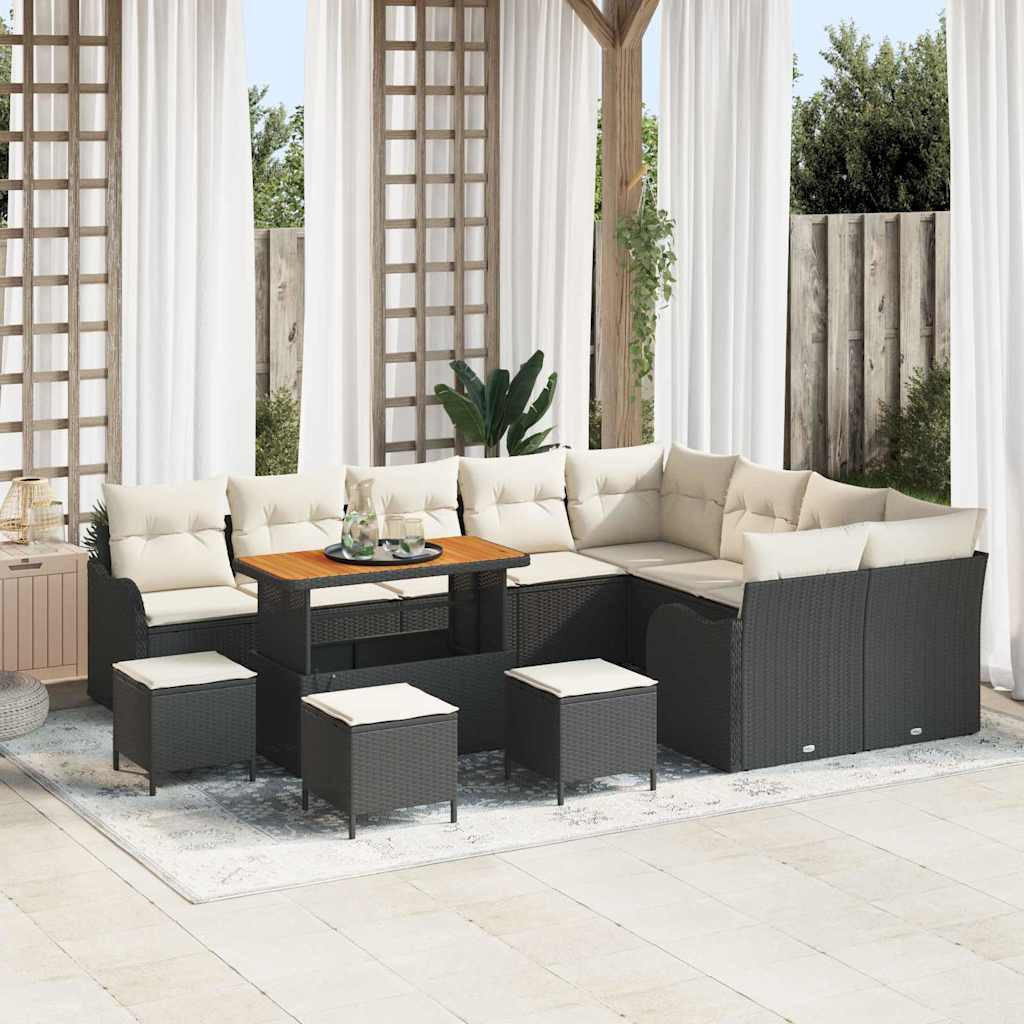 vidaXL Garten-Sofa-Set mit Kissen 13 pcs Schwarz und Creme