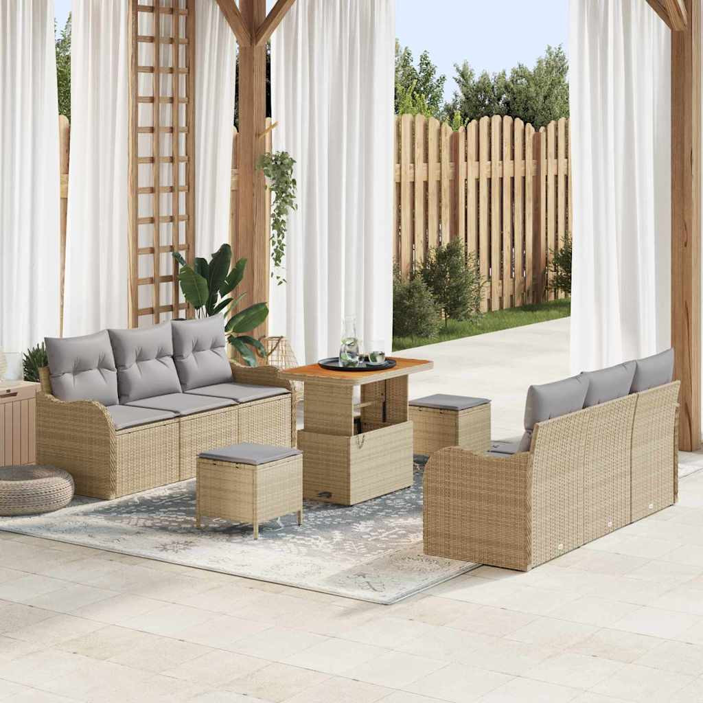 vidaXL Garten-Sofa-Set mit Kissen 9 pcs Beige und Hellgrau