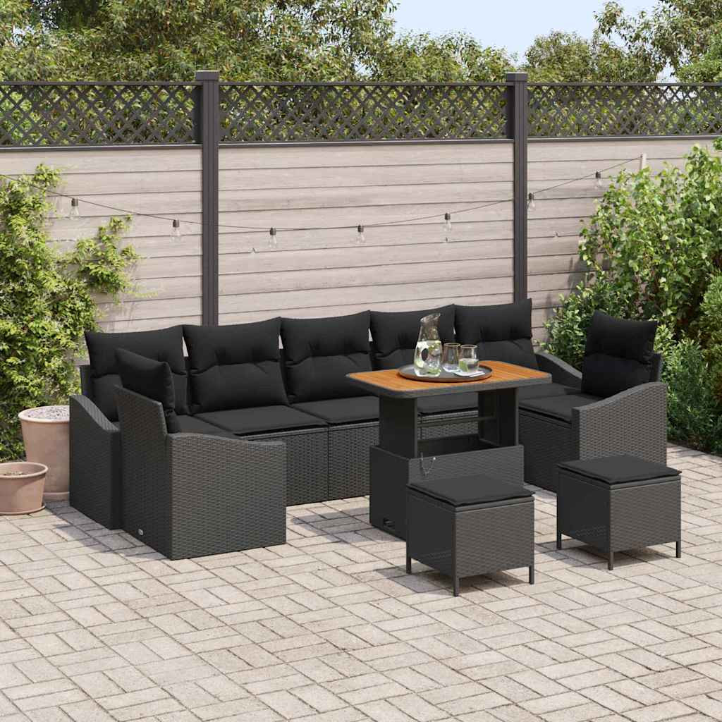 vidaXL Gartensofa-set mit Kissen 10 pcs Schwarz Poly Rattan