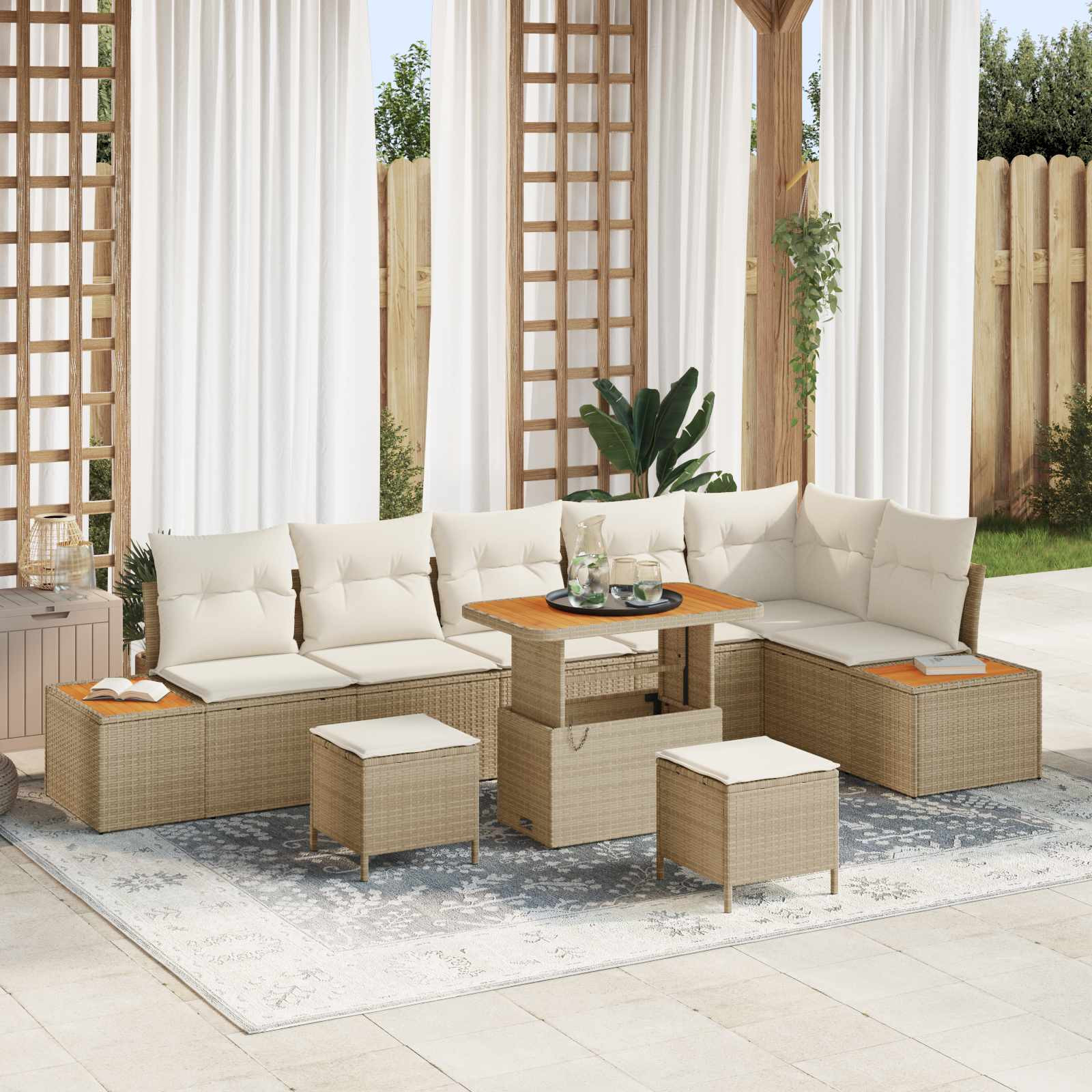 vidaXL Gartensofa-set mit Kissen 9 pcs Beige und Creme