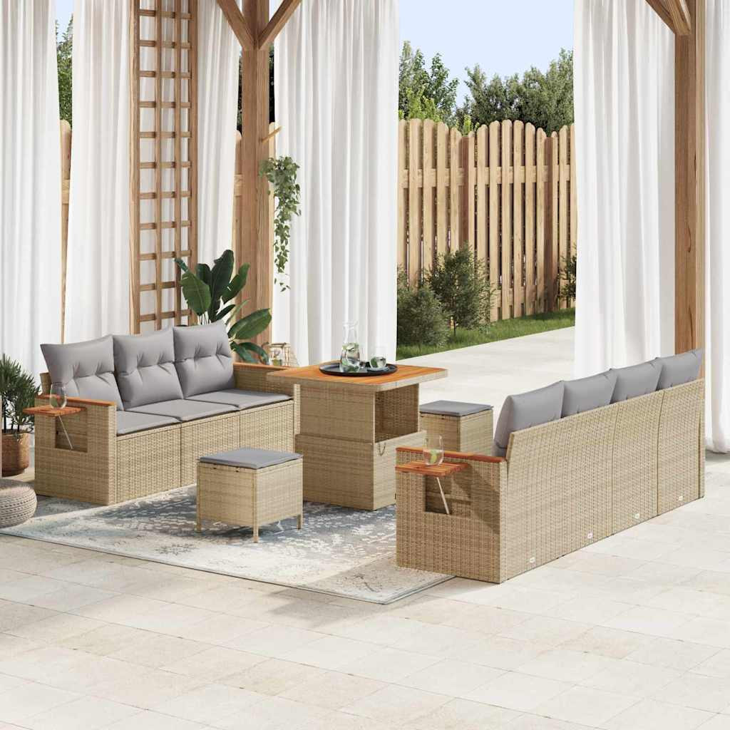 vidaXL Gartensofa-set mit Kissen 13 pcs Beige und Hellgrau Poly-Rattan