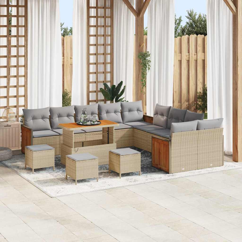 vidaXL Gartensofa-set mit Kissen 18 pcs Beige und Hellgrau Poly-Rattan