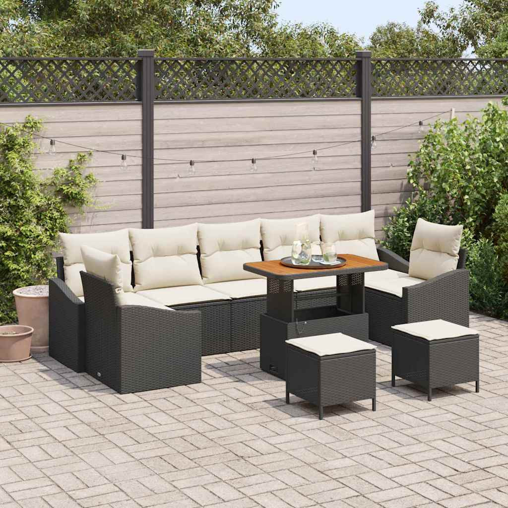 vidaXL Gartensofa-set mit Kissen 10 pcs Schwarz Poly Rattan