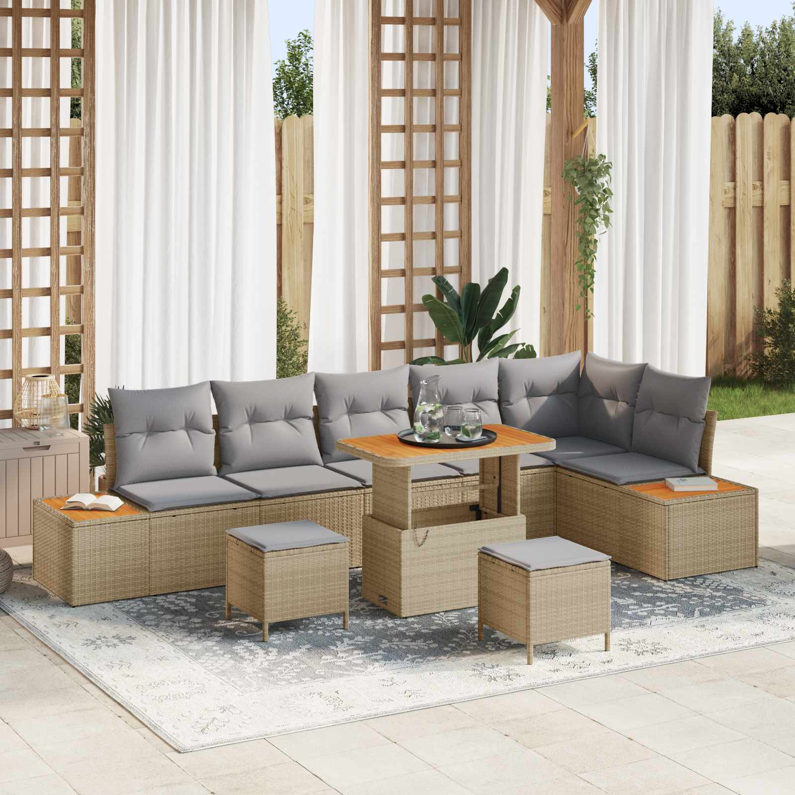 vidaXL Gartensofa-set mit Kissen 9 pcs Beige und Hellgrau