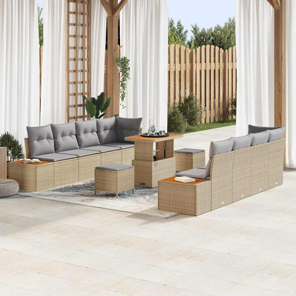 vidaXL Gartensofa-set mit Kissen mit Speicher 11 pcs Beige Poly Rattan