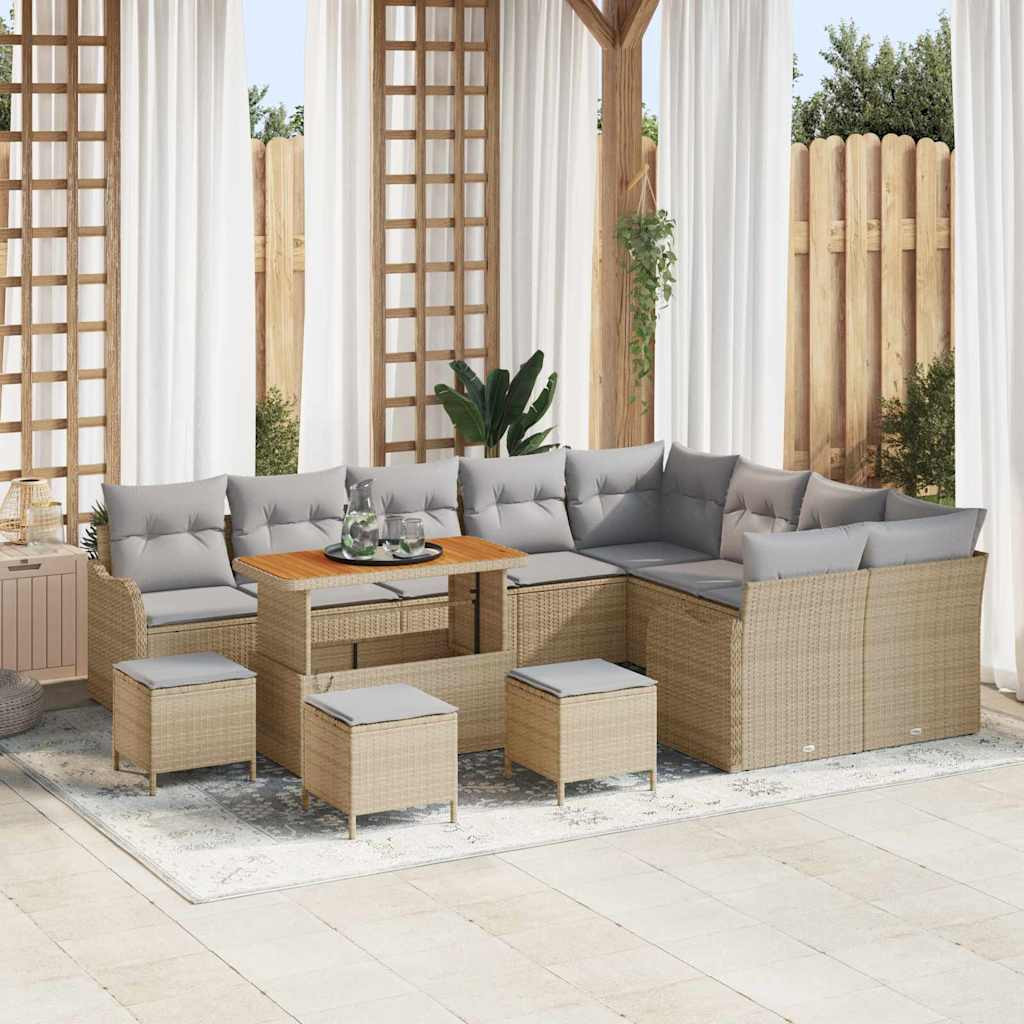 vidaXL Garten-Sofa-Set mit Kissen 13 pcs Beige und Hellgrau
