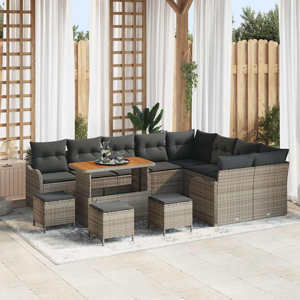 vidaXL Garten-Sofa-Set mit Kissen mit Speicher 13 pcs Grau