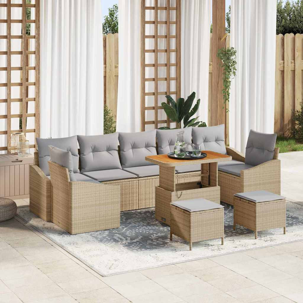 vidaXL Gartensofa-set mit Kissen mit Speicher 10 pcs Beige Poly Rattan