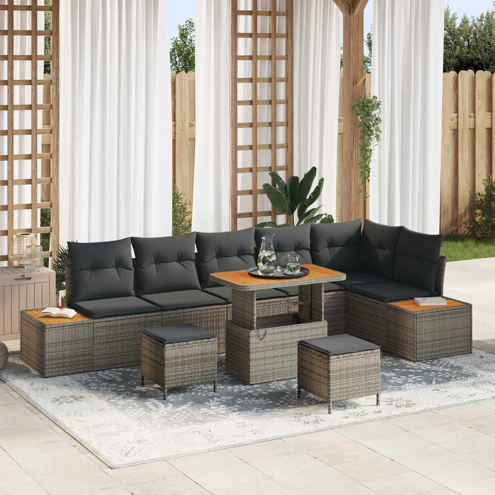 vidaXL Gartensofa-set mit Kissen 9 pcs Grau
