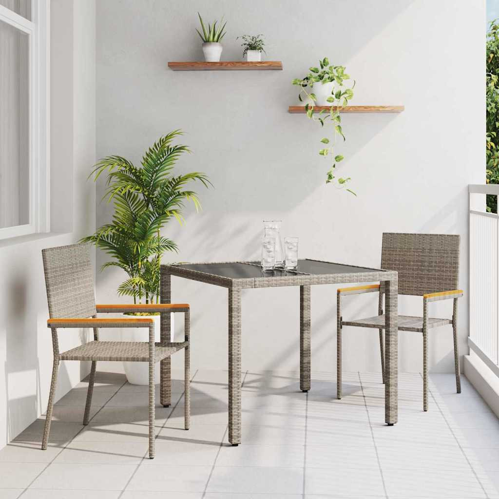 vidaXL Garten Essgruppe 3 pcs Grau Poly-Rattan