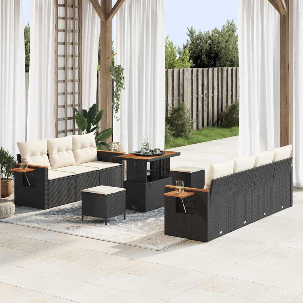 vidaXL Gartensofa-set mit Kissen 13 pcs Schwarz und Creme Poly-Rattan