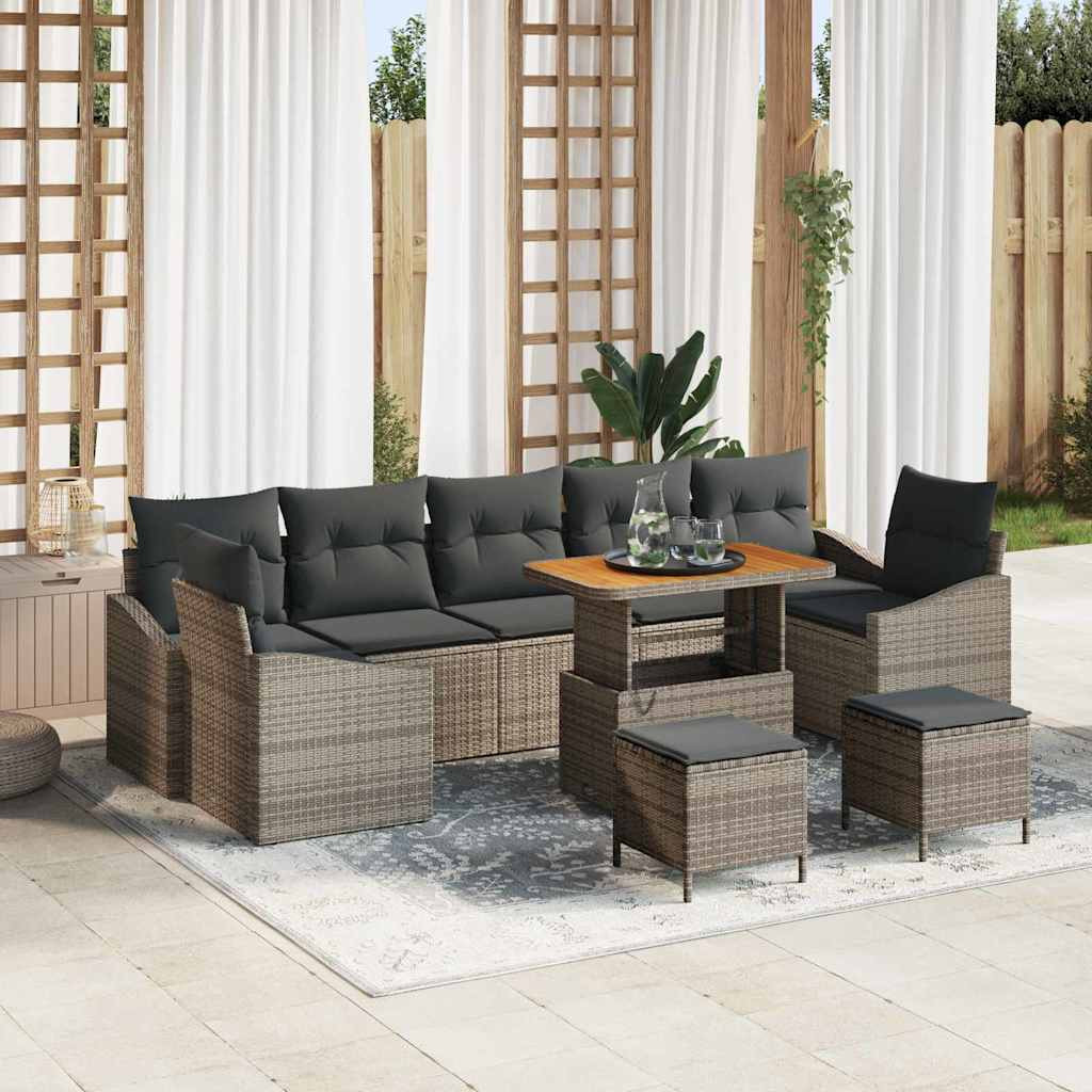 vidaXL Gartensofa-set mit Kissen mit Speicher 10 pcs Grau Poly Rattan