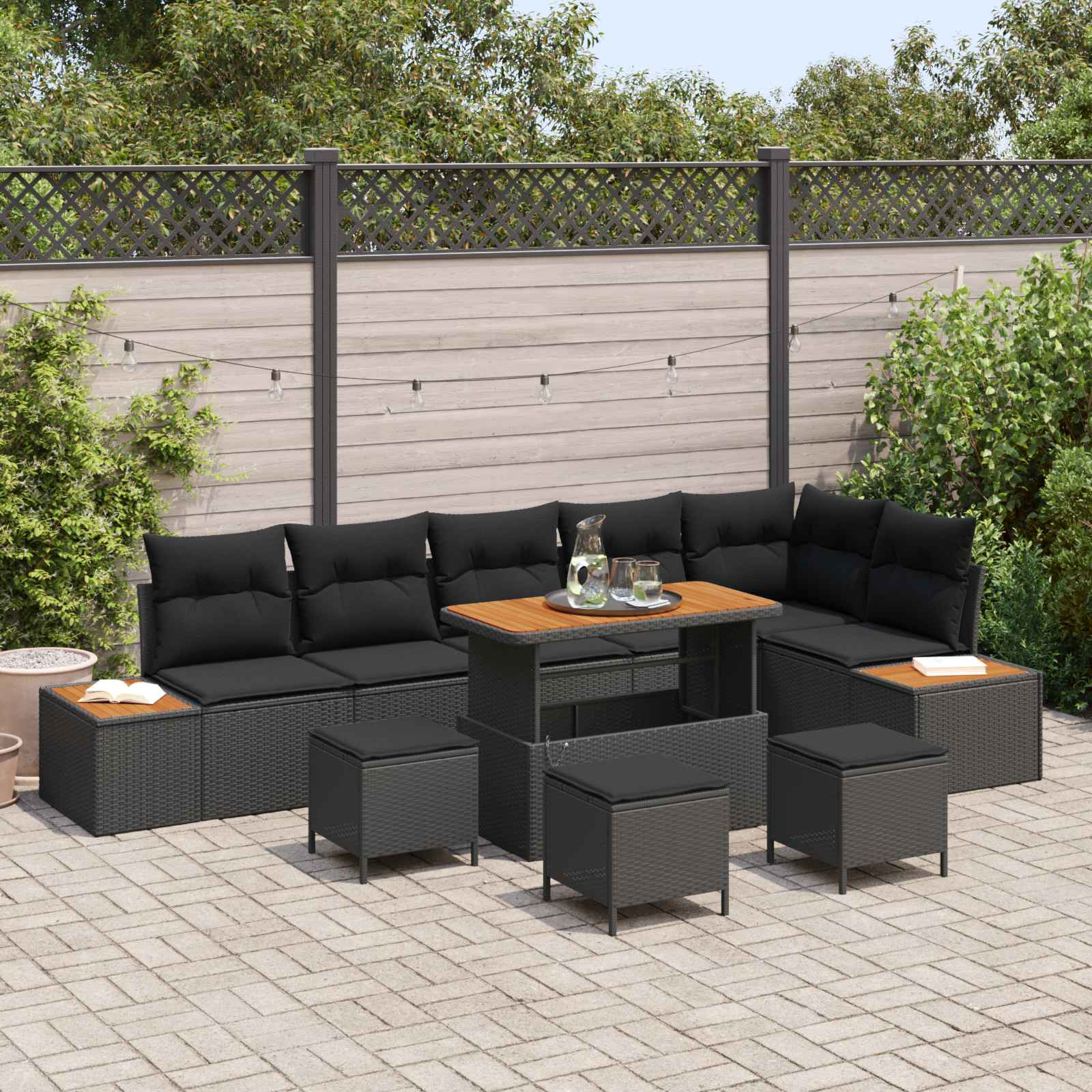 vidaXL Gartensofa-set mit Kissen 10 pcs Schwarz