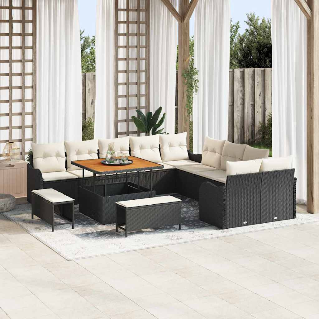 vidaXL Garten-Sofa-Set mit Kissen 13 pcs Schwarz und Creme