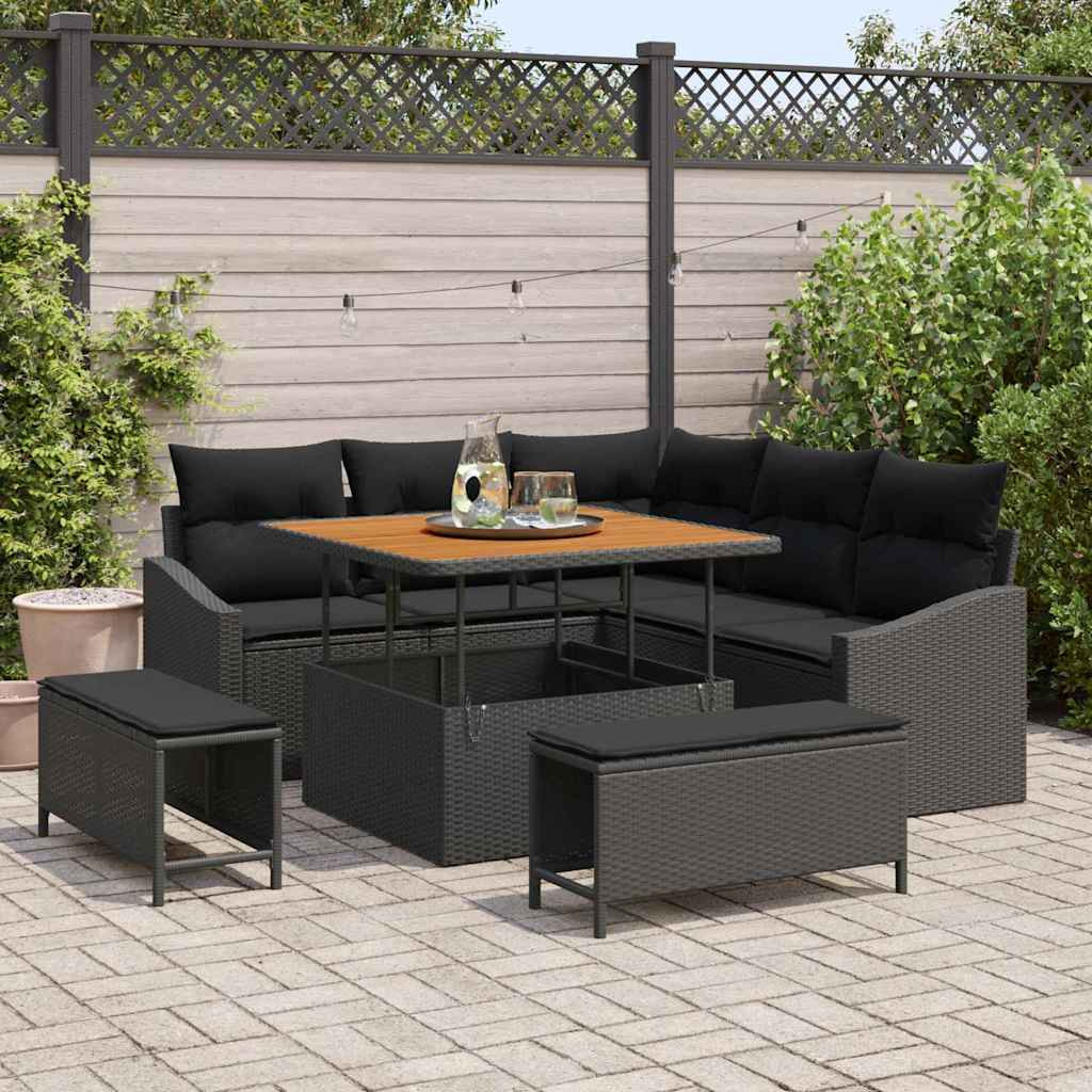 vidaXL Gartensofa-set mit Kissen 8 pcs Schwarz Poly Rattan