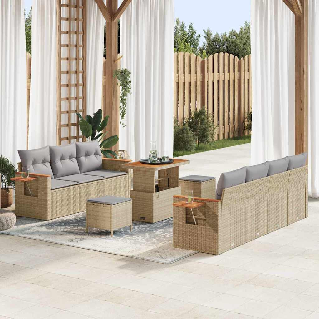 vidaXL Gartensofa-set mit Kissen 13 pcs Beige und Hellgrau Poly-Rattan