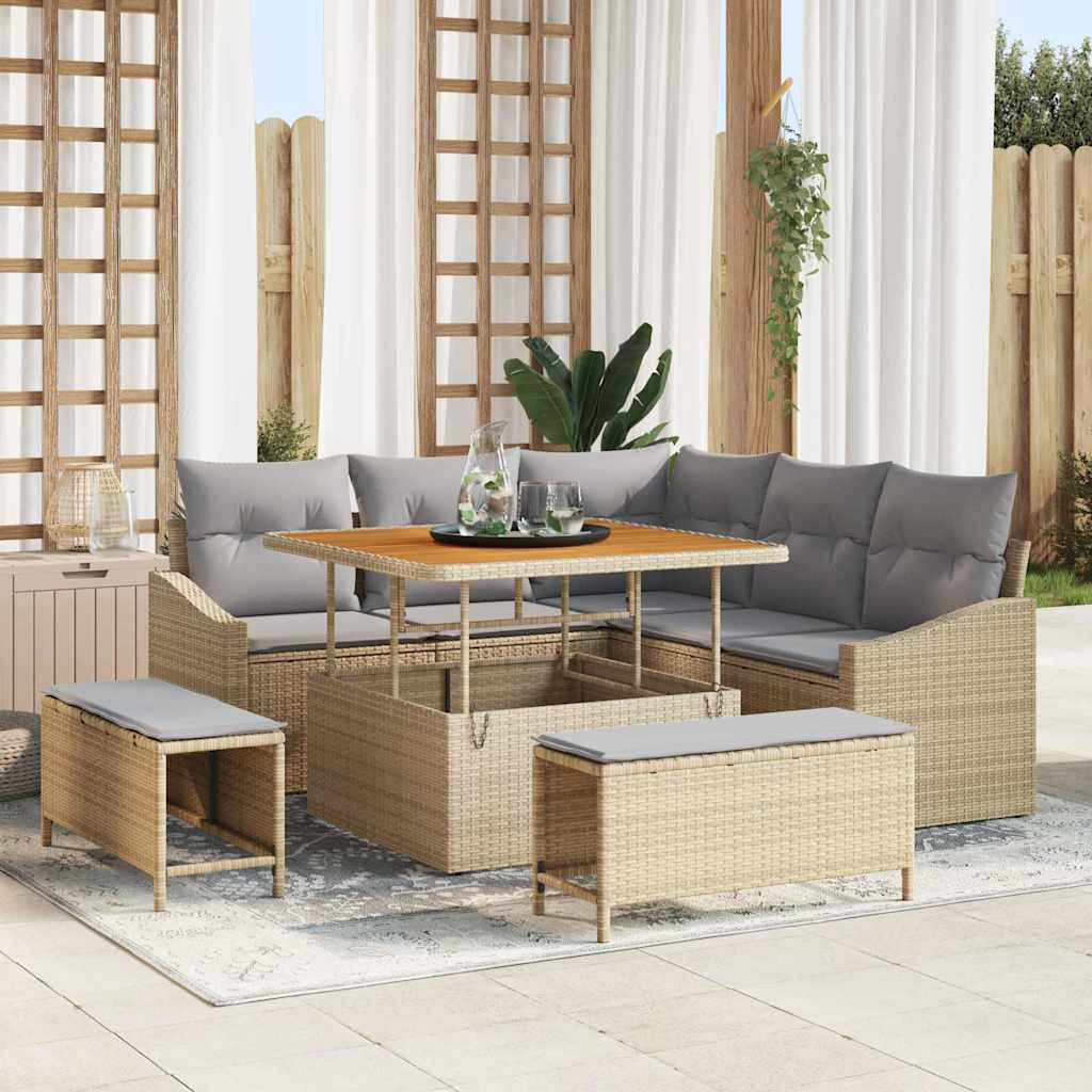 vidaXL Gartensofa-set mit Kissen mit Speicher 8 pcs Beige Poly Rattan