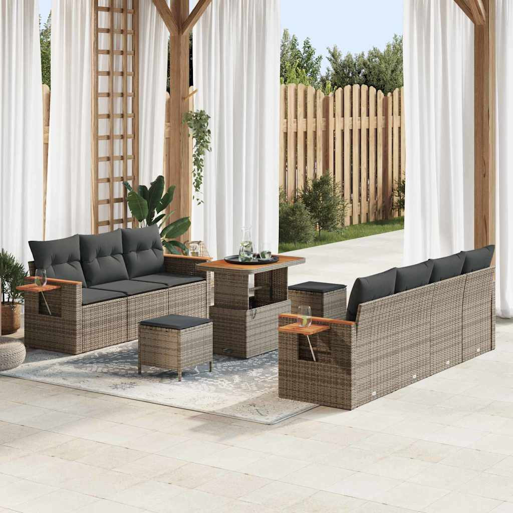 vidaXL Gartensofa-set mit Kissen 13 pcs Grau Poly-Rattan