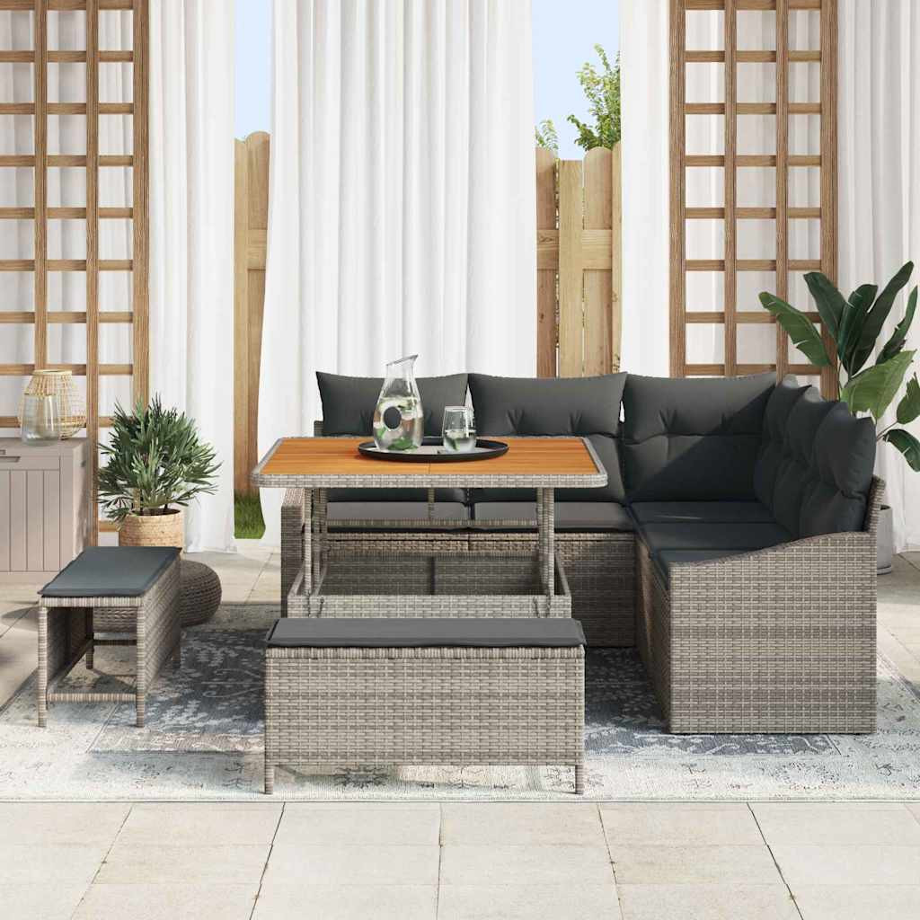 vidaXL Gartensofa-set mit Kissen mit Speicher 8 pcs Grau Poly Rattan
