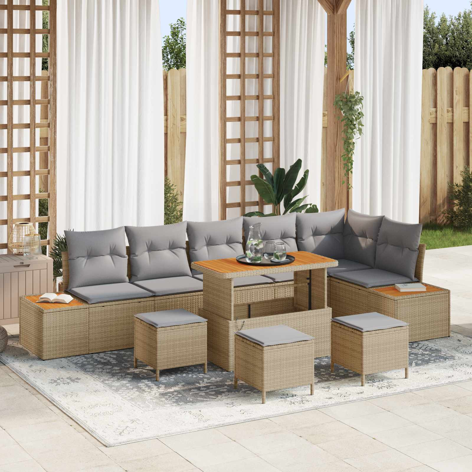 vidaXL Gartensofa-set mit Kissen 10 pcs Beige und Hellgrau