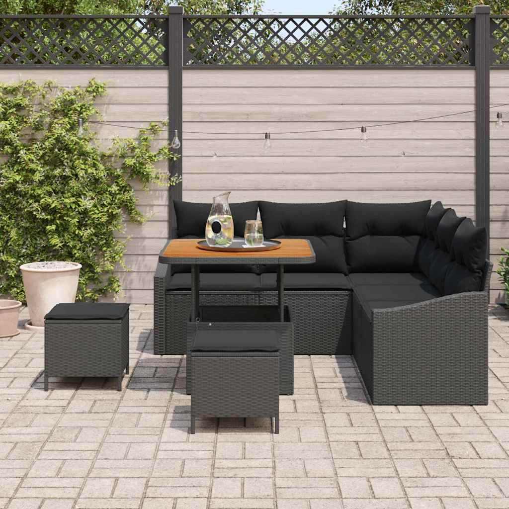 vidaXL Gartensofa-set mit Kissen 8 pcs Schwarz Poly Rattan