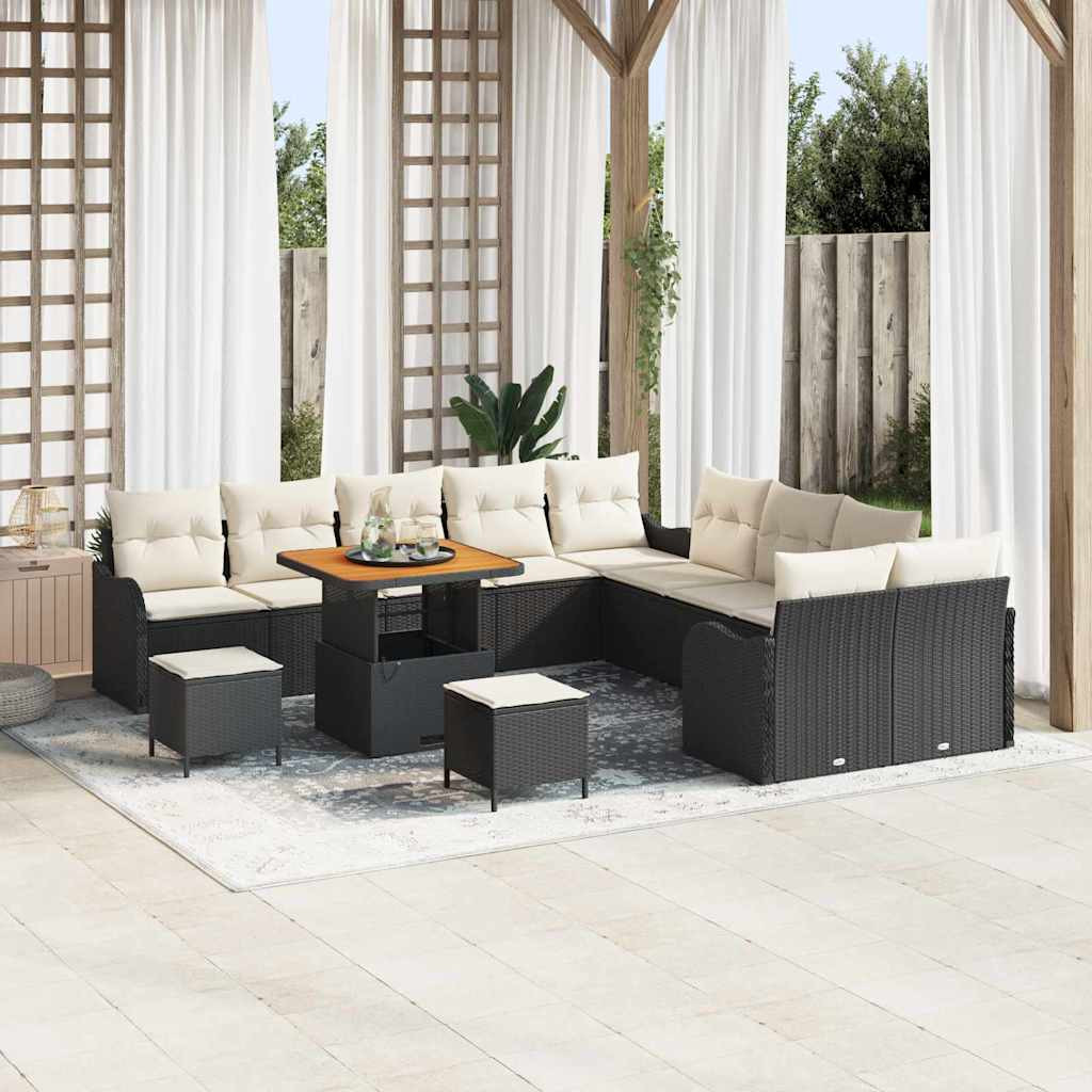 vidaXL Garten-Sofa-Set mit Kissen 13 pcs Schwarz und Creme