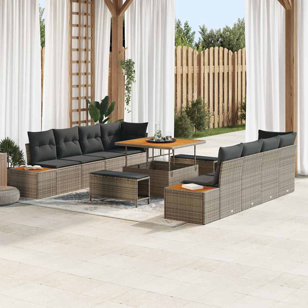 vidaXL Gartensofa-set mit Kissen mit Speicher 11 pcs Grau Poly Rattan