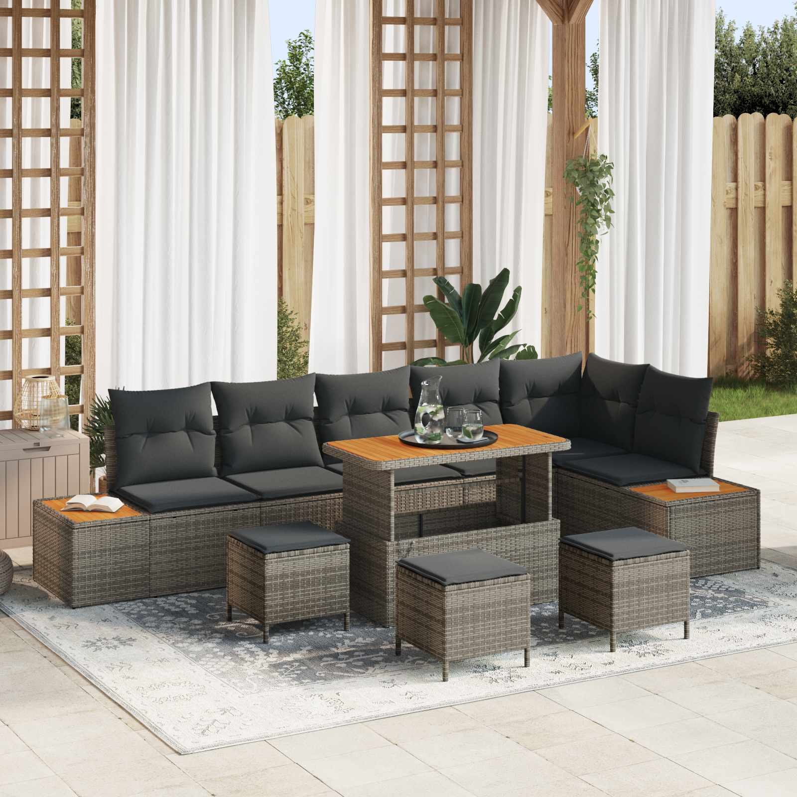 vidaXL Gartensofa-set mit Kissen 10 pcs Grau