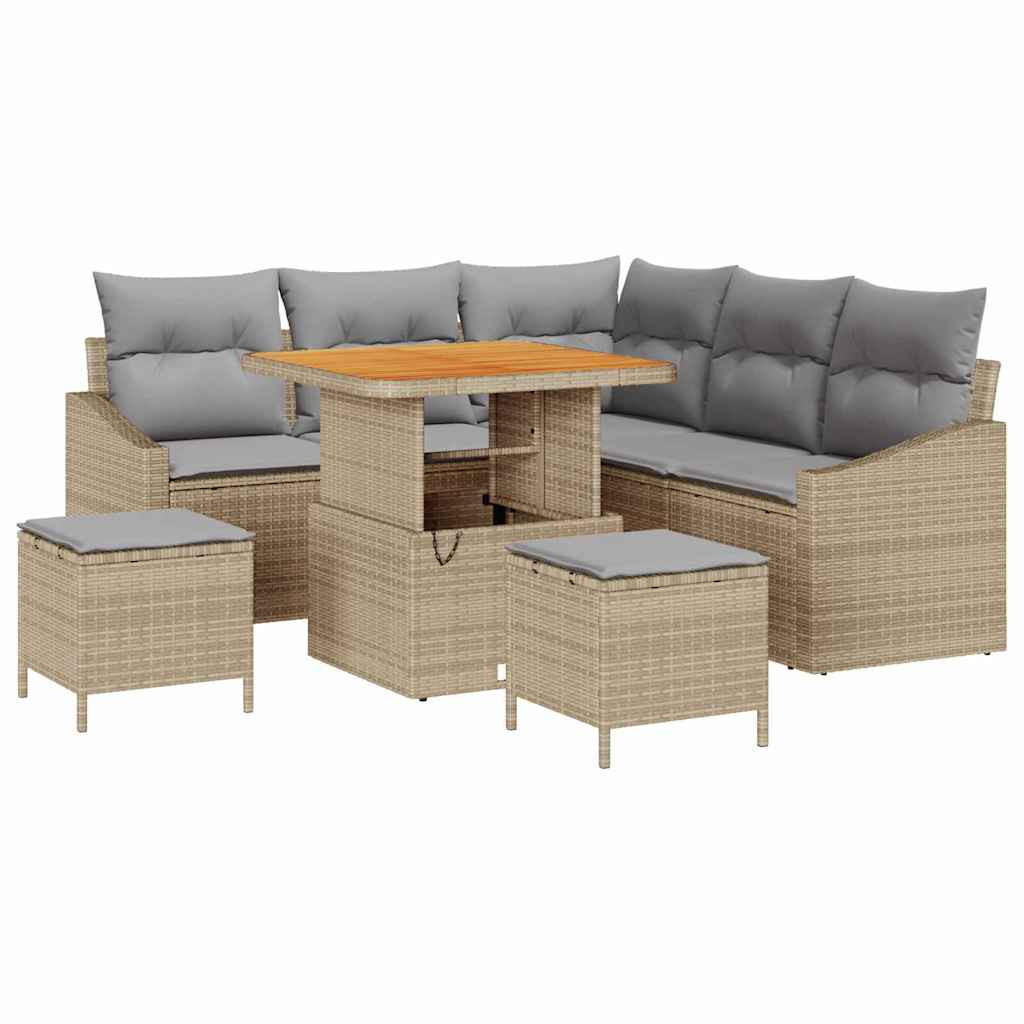 vidaXL Gartensofa-set mit Kissen mit Speicher 8 pcs Beige Poly Rattan