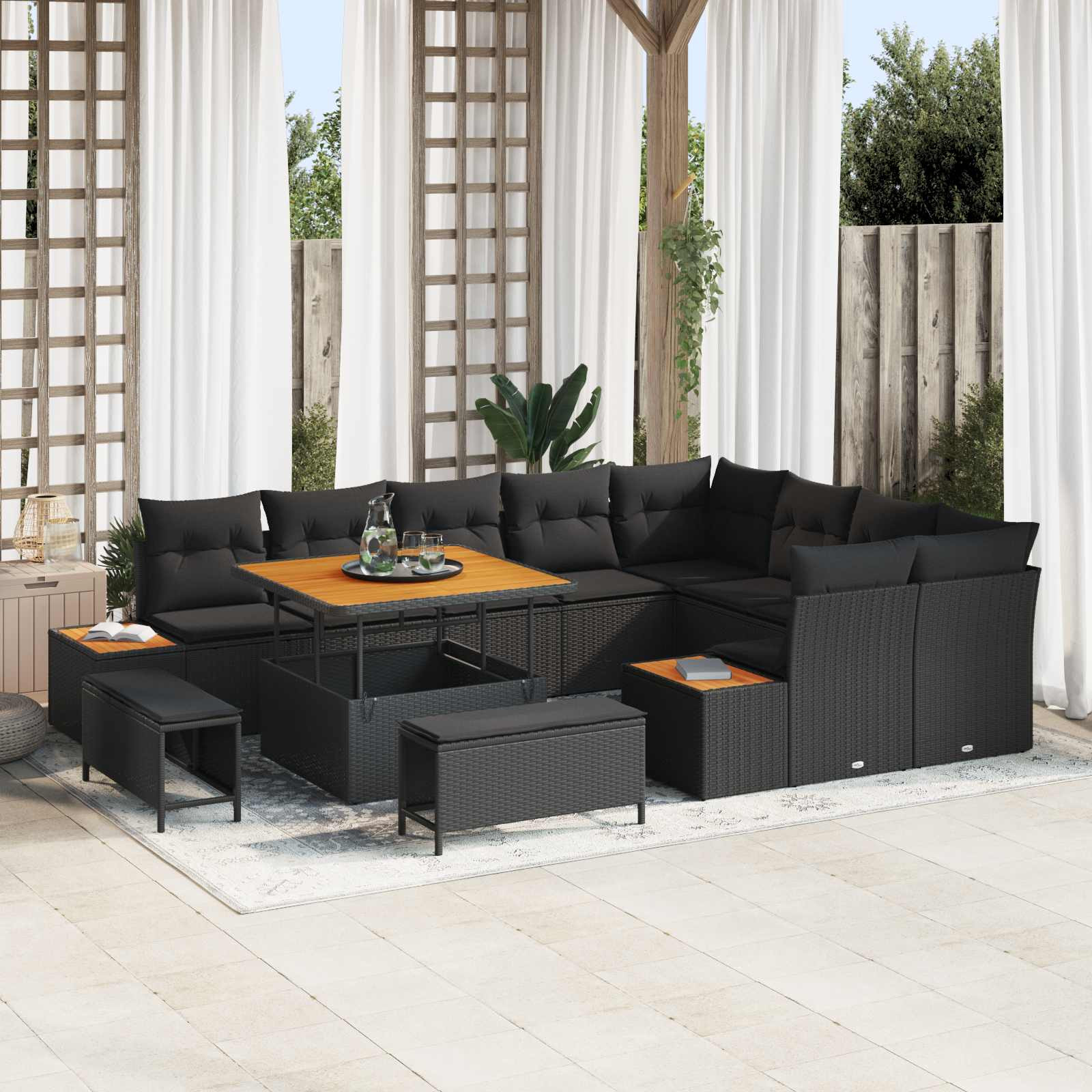 vidaXL Gartensofa-set mit Kissen 12 pcs Schwarz