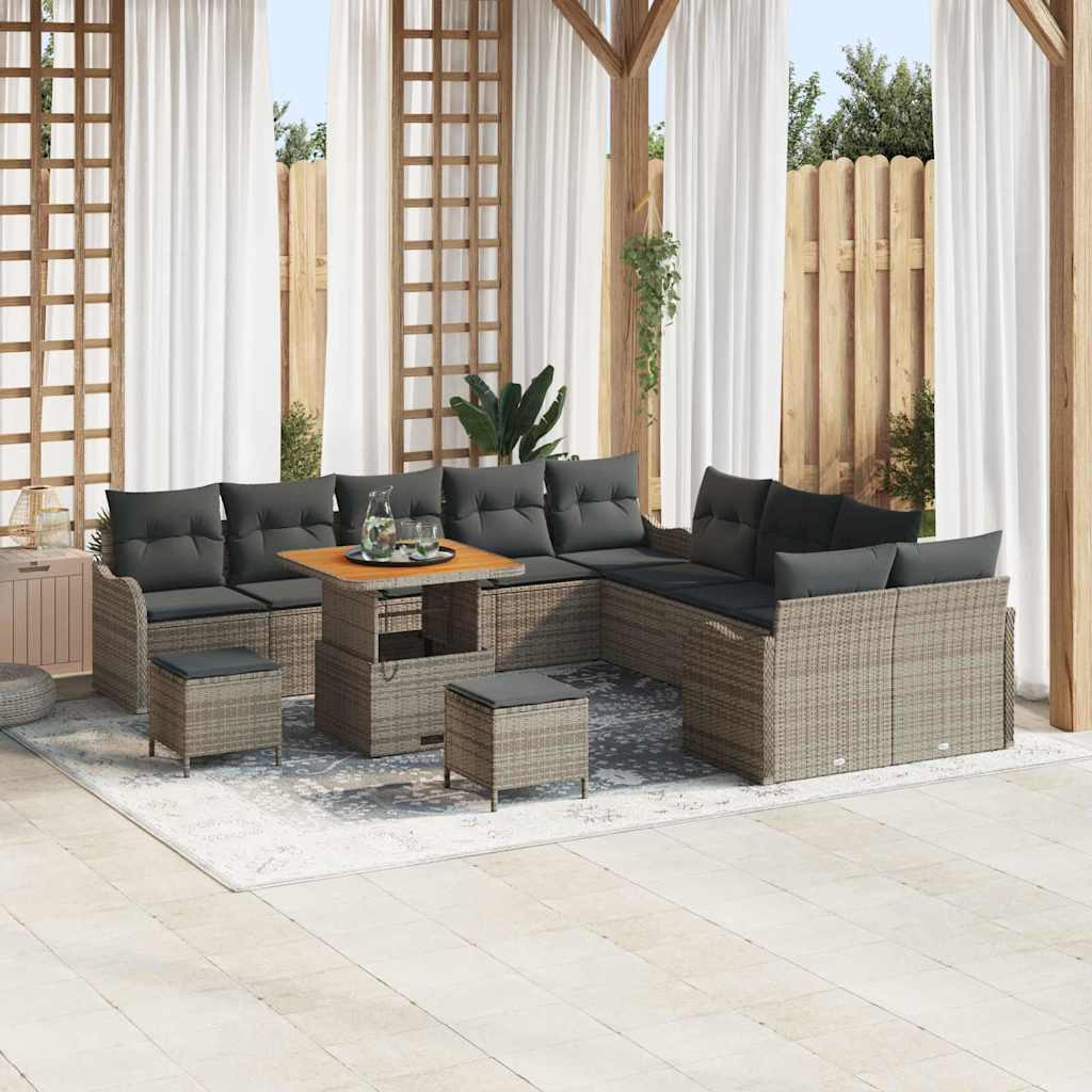 vidaXL Garten-Sofa-Set mit Kissen mit Speicher 13 pcs Grau