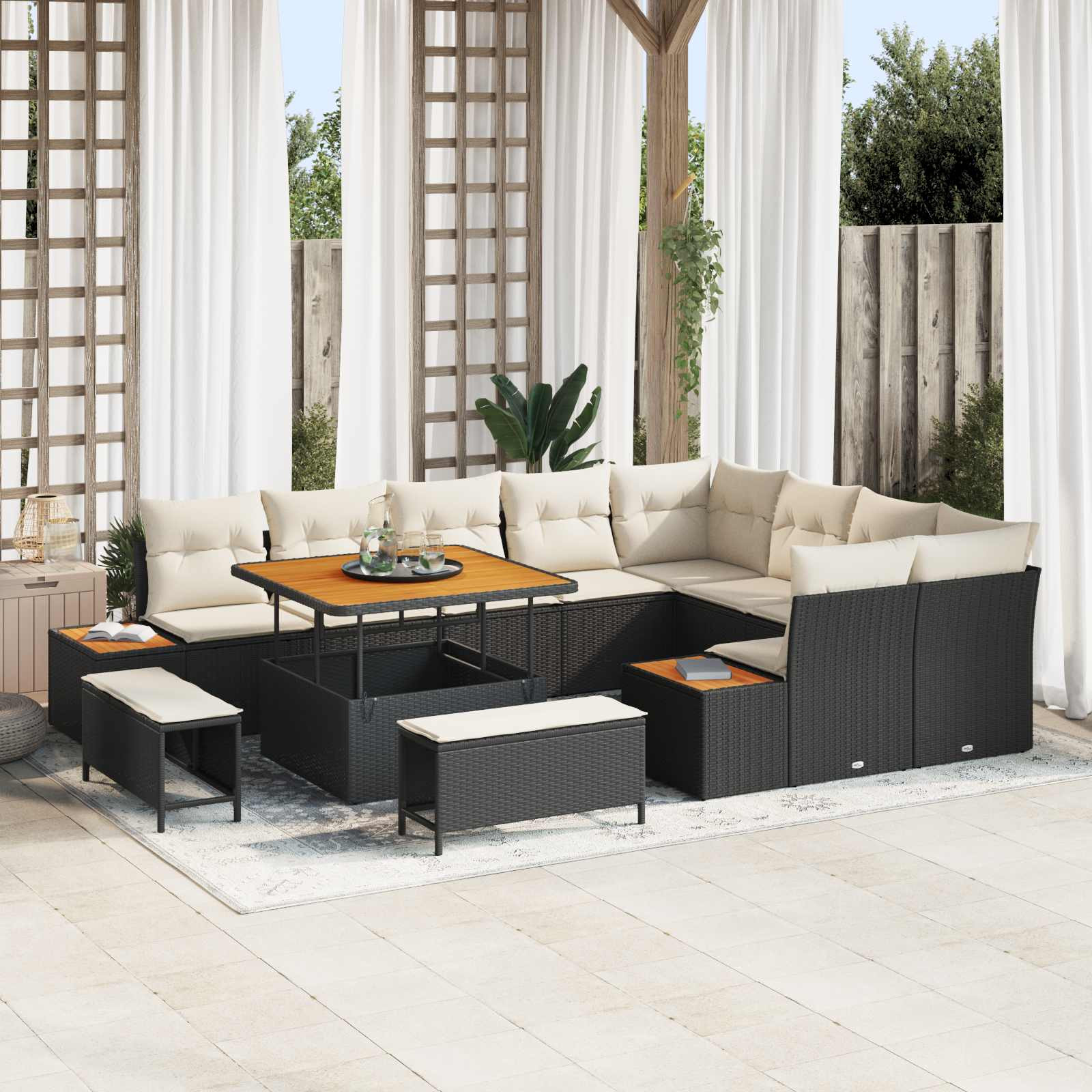 vidaXL Gartensofa-set mit Kissen 12 pcs Schwarz und Creme