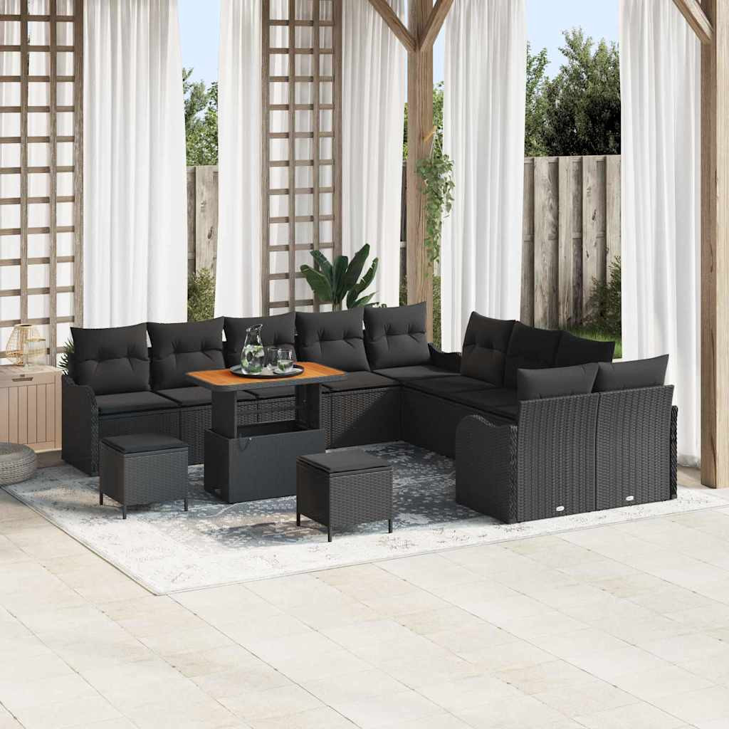 vidaXL Garten-Sofa-Set mit Kissen mit Speicher 13 pcs Schwarz