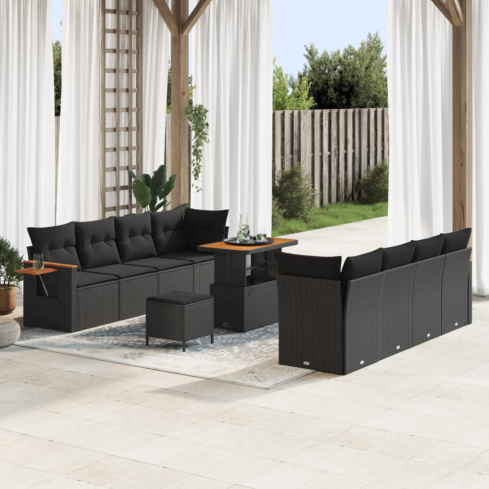 vidaXL Gartensofa-set mit Kissen 12 pcs Schwarz Poly-Rattan