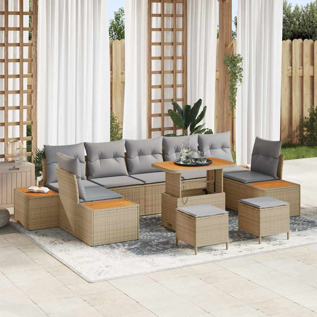 vidaXL Gartensofa-set mit Kissen mit Speicher 10 pcs Beige Poly Rattan