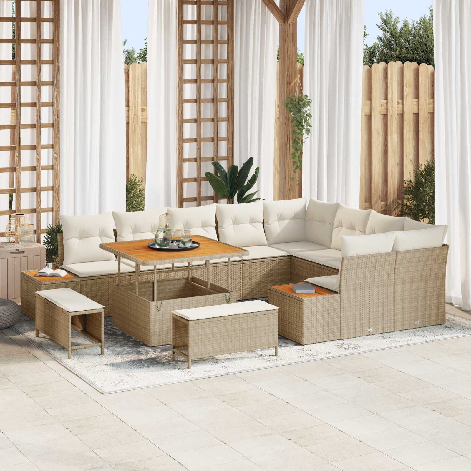 vidaXL Gartensofa-set mit Kissen 12 pcs Beige und Creme