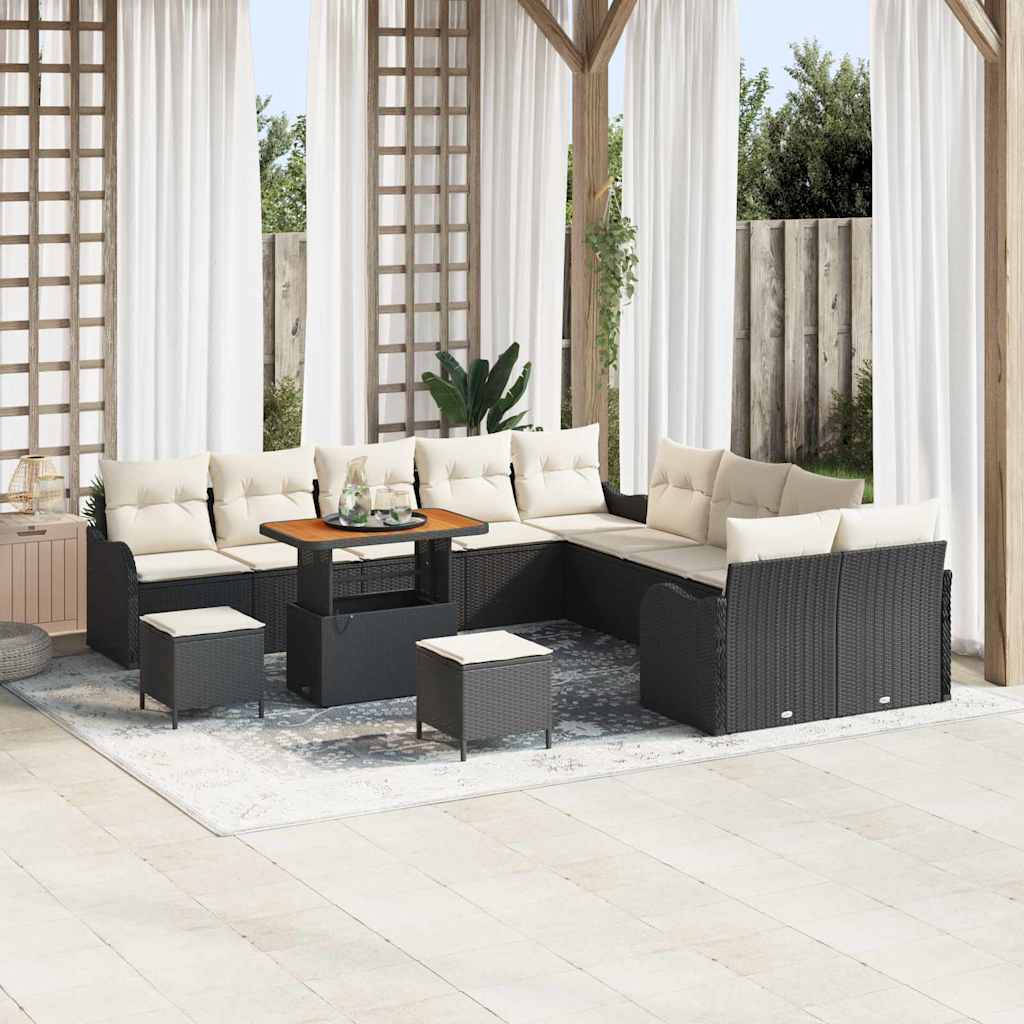 vidaXL Garten-Sofa-Set mit Kissen 13 pcs Schwarz und Creme