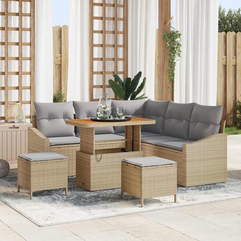 vidaXL Gartensofa-set mit Kissen mit Speicher 8 pcs Beige Poly Rattan