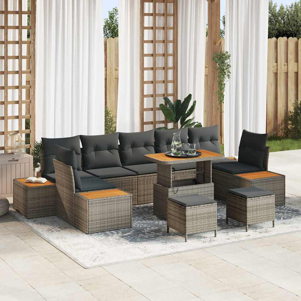 vidaXL Gartensofa-set mit Kissen mit Speicher 10 pcs Grau Poly Rattan