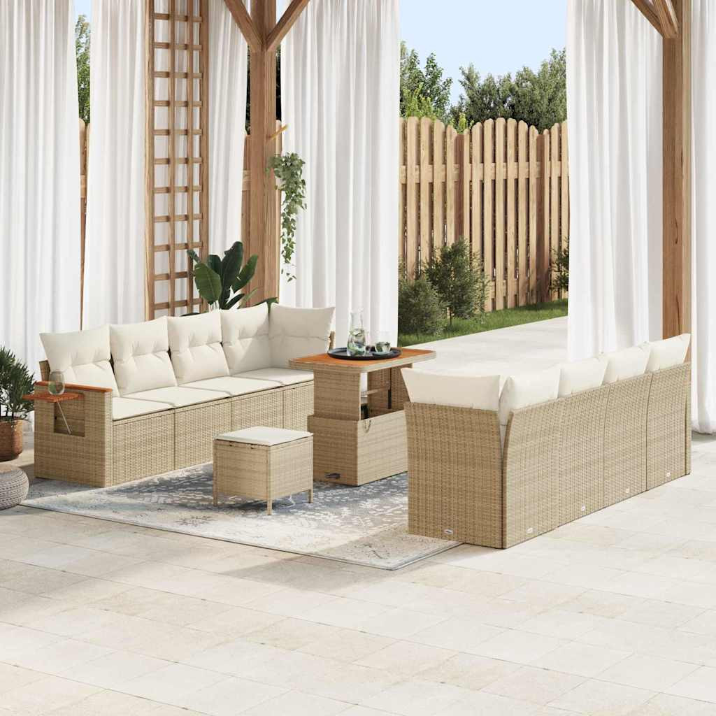 vidaXL Gartensofa-set mit Kissen 12 pcs Beige und Creme Poly-Rattan