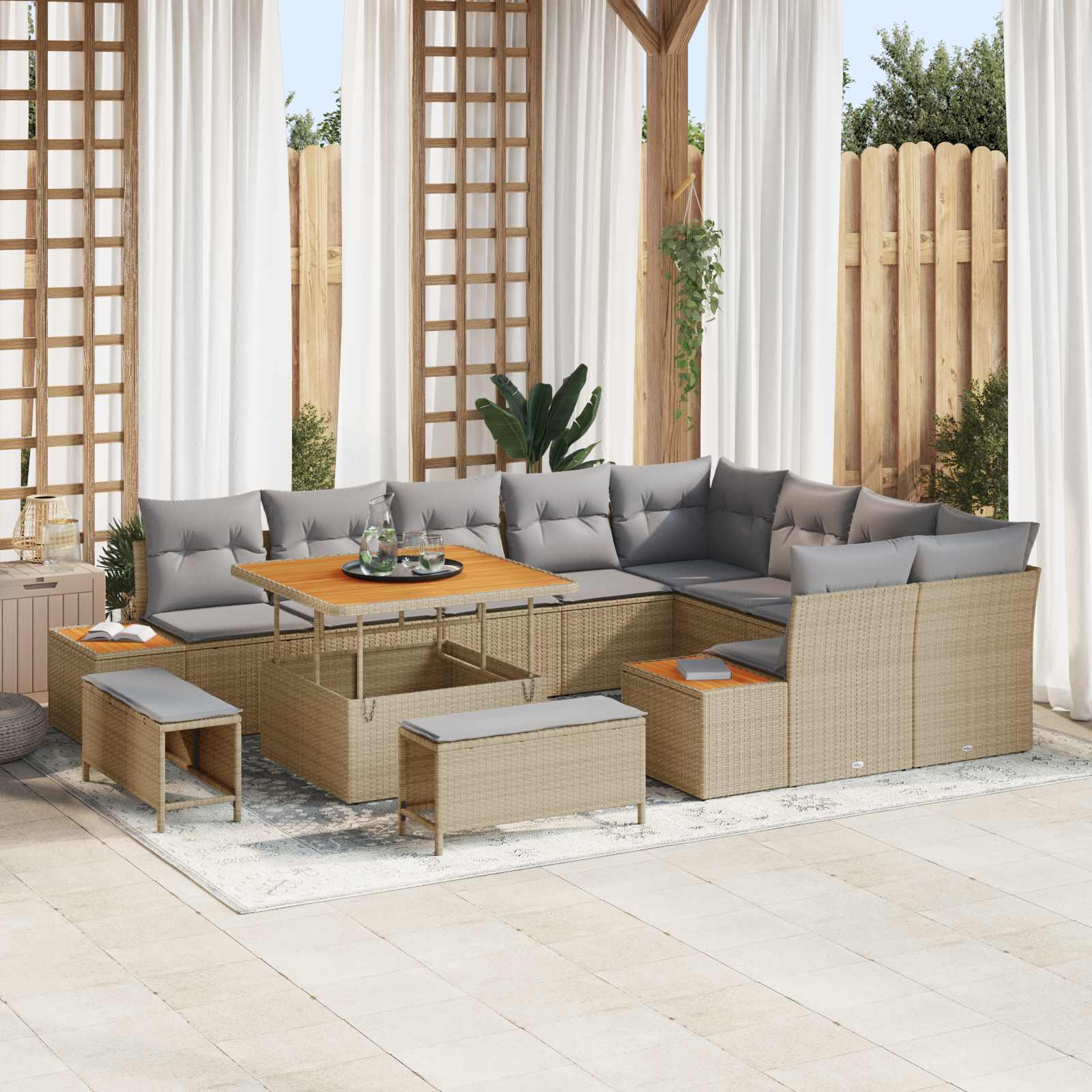 vidaXL Gartensofa-set mit Kissen 12 pcs Beige und Hellgrau