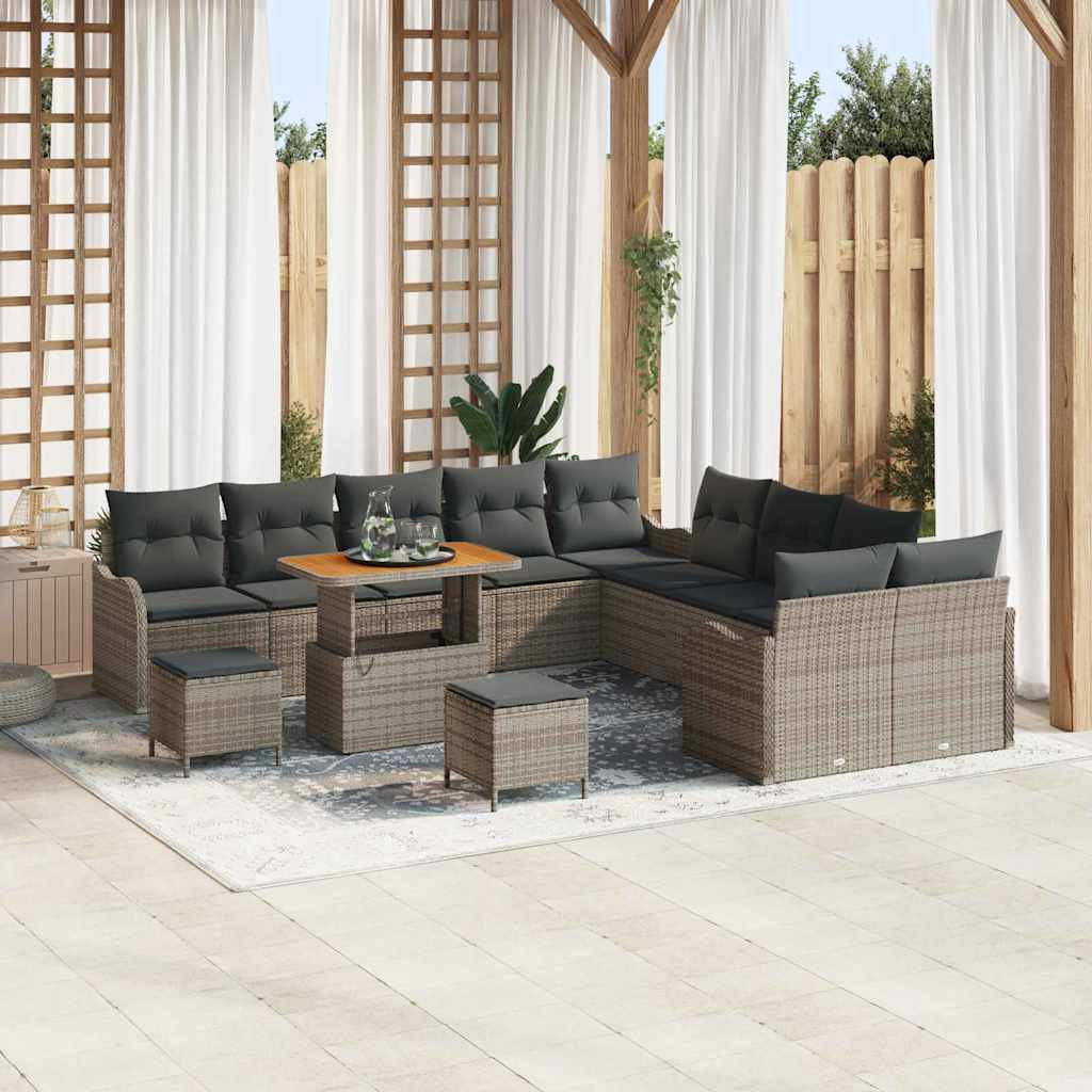 vidaXL Garten-Sofa-Set mit Kissen mit Speicher 13 pcs Grau