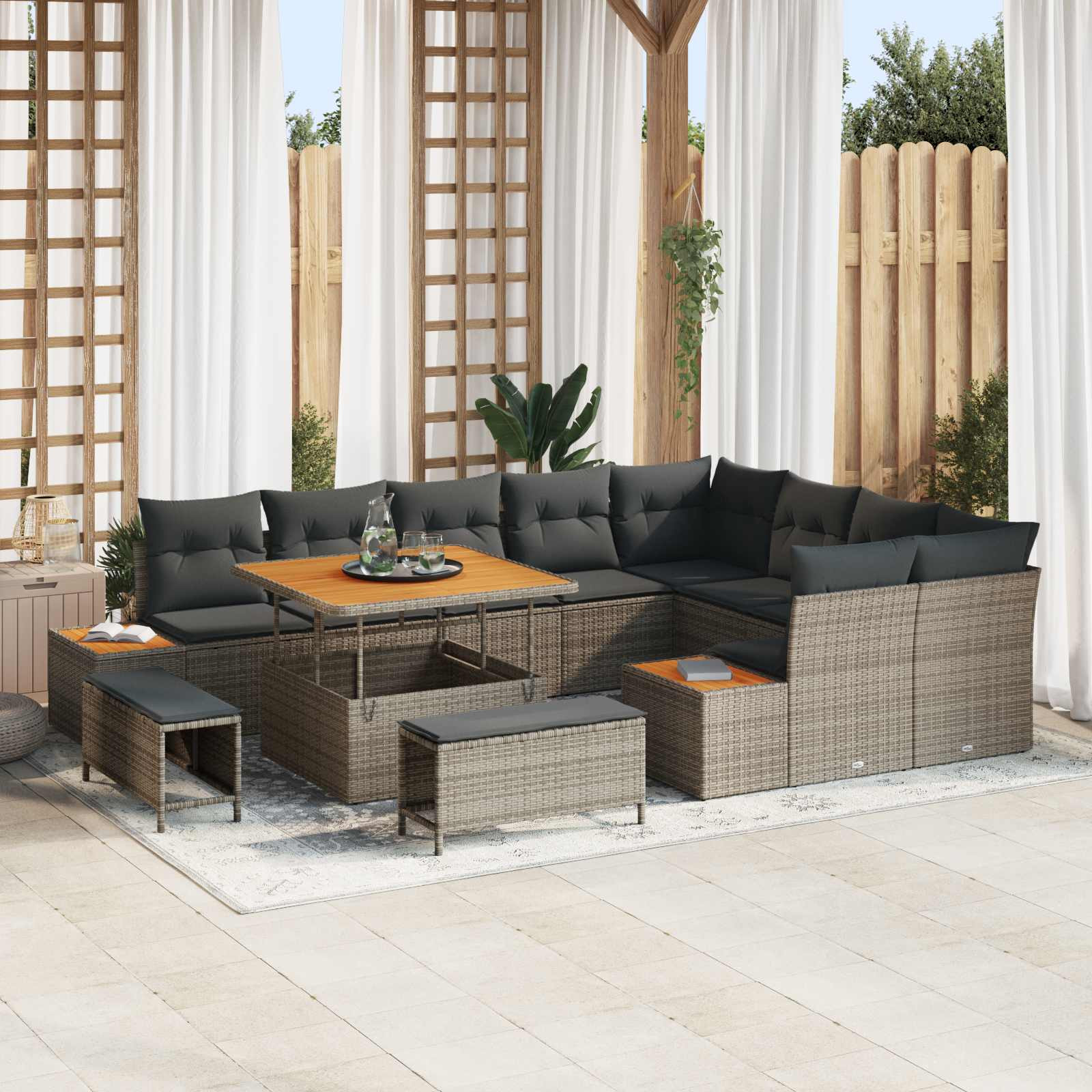 vidaXL Gartensofa-set mit Kissen 12 pcs Grau