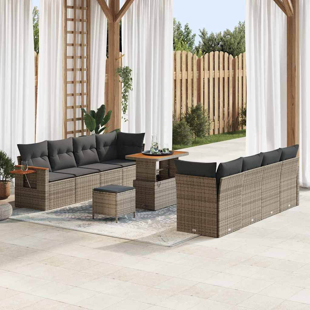 vidaXL Gartensofa-set mit Kissen 12 pcs Grau Poly-Rattan