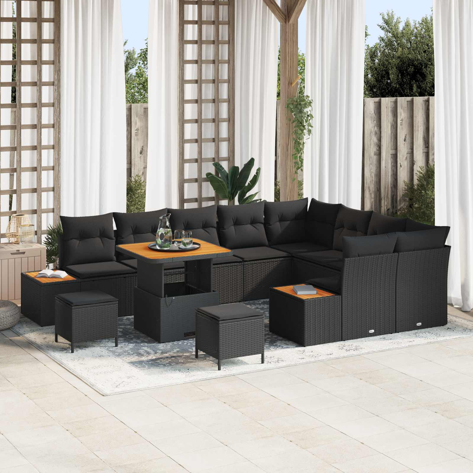 vidaXL Gartensofa-set mit Kissen 12 pcs Schwarz